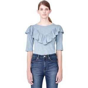 Rebecca Taylor Wool‎ Blend Ruffle Knit Top Blue Size S